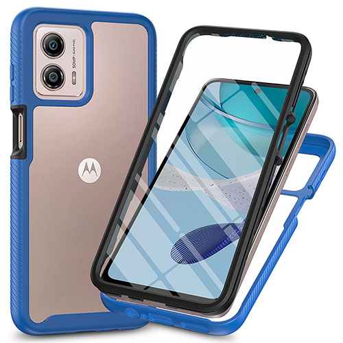 Silicone Transparent Frame Case Cover 360 Degrees ZJ3 for Motorola Moto G53 5G Blue