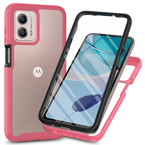 Silicone Transparent Frame Case Cover 360 Degrees ZJ3 for Motorola Moto G53 5G Hot Pink