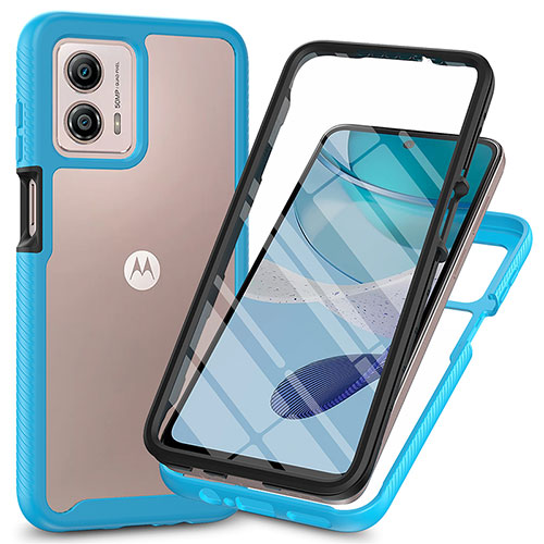 Silicone Transparent Frame Case Cover 360 Degrees ZJ3 for Motorola Moto G53j 5G Sky Blue