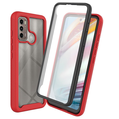 Silicone Transparent Frame Case Cover 360 Degrees ZJ3 for Motorola Moto G60 Red