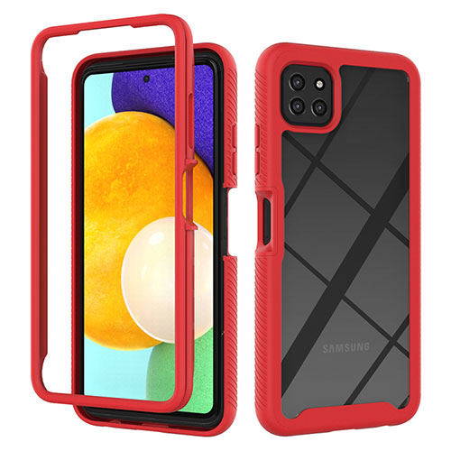 Silicone Transparent Frame Case Cover 360 Degrees ZJ3 for Samsung Galaxy A22 5G Red