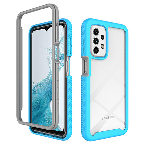 Silicone Transparent Frame Case Cover 360 Degrees ZJ3 for Samsung Galaxy A23 4G Sky Blue