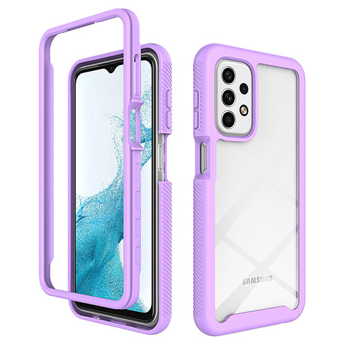 Silicone Transparent Frame Case Cover 360 Degrees ZJ3 for Samsung Galaxy A23 5G Clove Purple