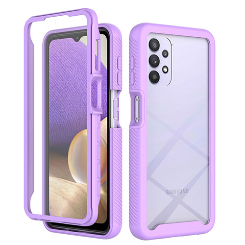 Silicone Transparent Frame Case Cover 360 Degrees ZJ3 for Samsung Galaxy A32 5G Clove Purple