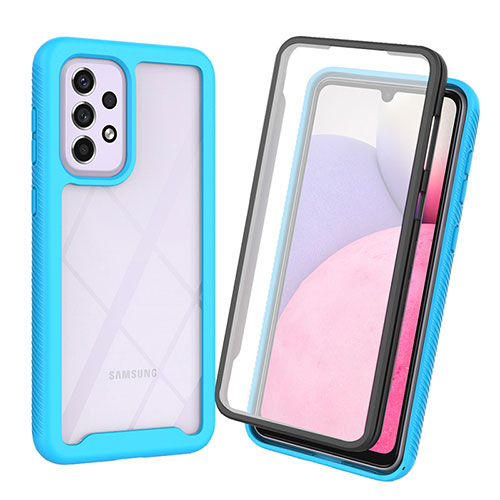 Silicone Transparent Frame Case Cover 360 Degrees ZJ3 for Samsung Galaxy A33 5G Sky Blue