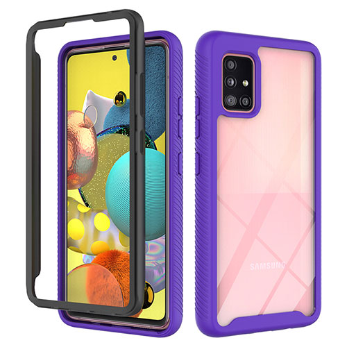 Silicone Transparent Frame Case Cover 360 Degrees ZJ3 for Samsung Galaxy A51 4G Clove Purple