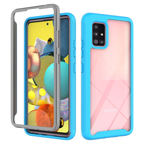 Silicone Transparent Frame Case Cover 360 Degrees ZJ3 for Samsung Galaxy A51 4G Sky Blue