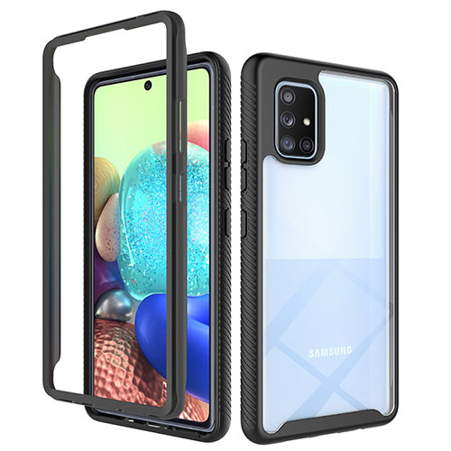 Silicone Transparent Frame Case Cover 360 Degrees ZJ3 for Samsung Galaxy A71 5G Black