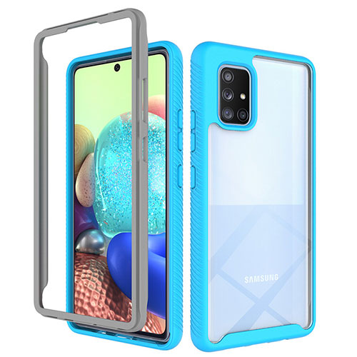 Silicone Transparent Frame Case Cover 360 Degrees ZJ3 for Samsung Galaxy A71 5G Sky Blue