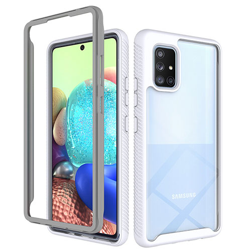 Silicone Transparent Frame Case Cover 360 Degrees ZJ3 for Samsung Galaxy A71 5G White