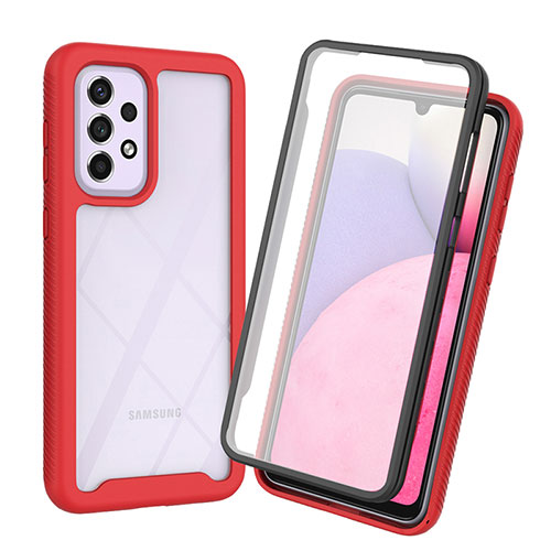 Silicone Transparent Frame Case Cover 360 Degrees ZJ3 for Samsung Galaxy A73 5G Red