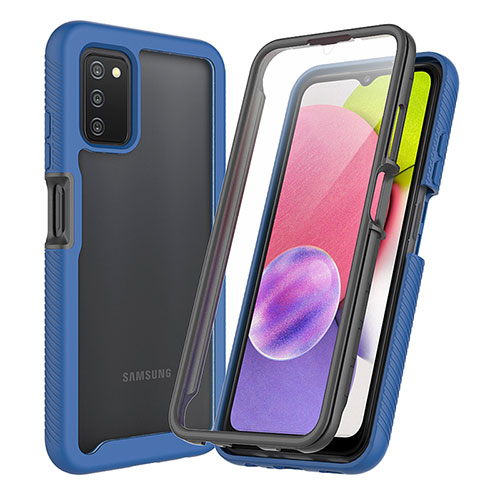 Silicone Transparent Frame Case Cover 360 Degrees ZJ3 for Samsung Galaxy F02S SM-E025F Blue