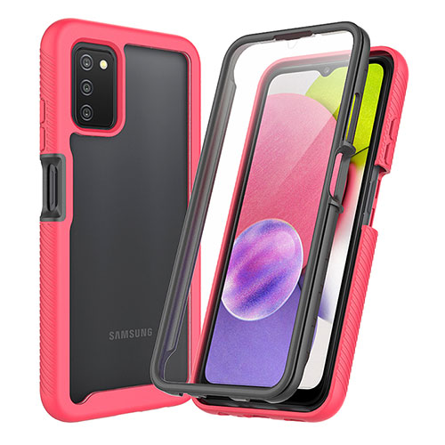 Silicone Transparent Frame Case Cover 360 Degrees ZJ3 for Samsung Galaxy F02S SM-E025F Hot Pink