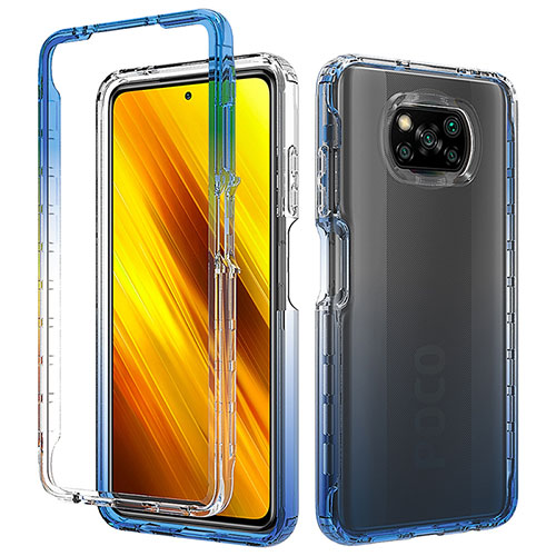 Silicone Transparent Frame Case Cover 360 Degrees ZJ3 for Xiaomi Poco X3 Pro Blue