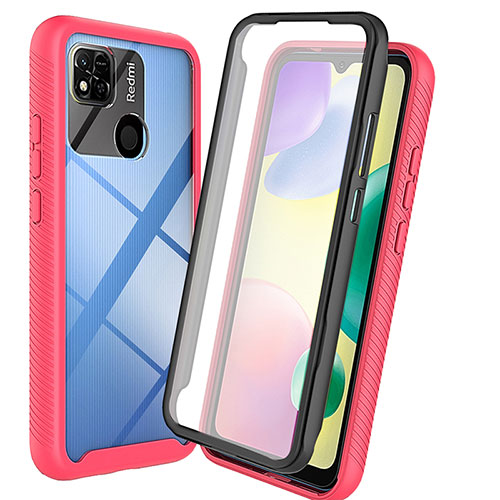 Silicone Transparent Frame Case Cover 360 Degrees ZJ3 for Xiaomi Redmi 9 Activ Hot Pink