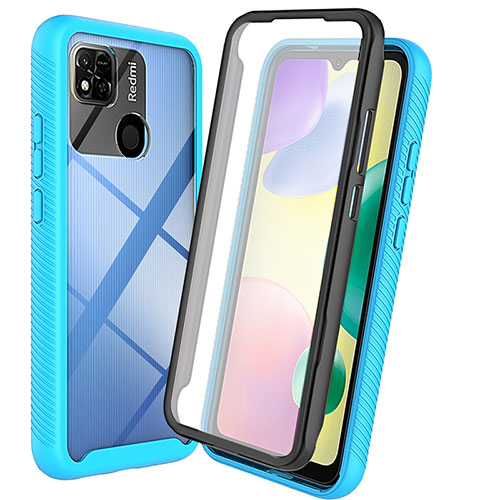 Silicone Transparent Frame Case Cover 360 Degrees ZJ3 for Xiaomi Redmi 9 Activ Sky Blue