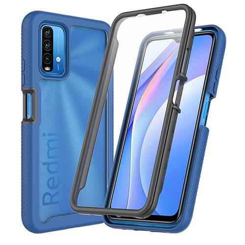 Silicone Transparent Frame Case Cover 360 Degrees ZJ3 for Xiaomi Redmi 9 Power Blue