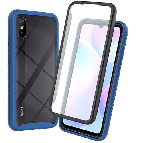 Silicone Transparent Frame Case Cover 360 Degrees ZJ3 for Xiaomi Redmi 9A Blue