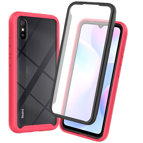 Silicone Transparent Frame Case Cover 360 Degrees ZJ3 for Xiaomi Redmi 9A Hot Pink