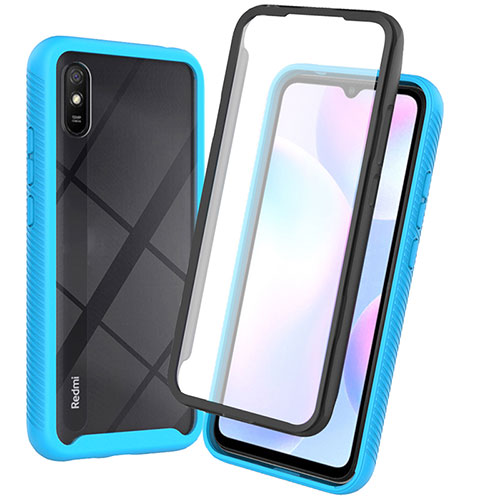 Silicone Transparent Frame Case Cover 360 Degrees ZJ3 for Xiaomi Redmi 9i Sky Blue