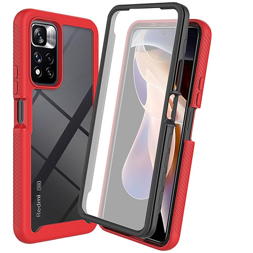 Silicone Transparent Frame Case Cover 360 Degrees ZJ3 for Xiaomi Redmi Note 11 Pro+ Plus 5G Red