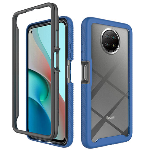 Silicone Transparent Frame Case Cover 360 Degrees ZJ3 for Xiaomi Redmi Note 9 5G Blue