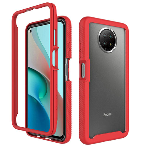 Silicone Transparent Frame Case Cover 360 Degrees ZJ3 for Xiaomi Redmi Note 9 5G Red