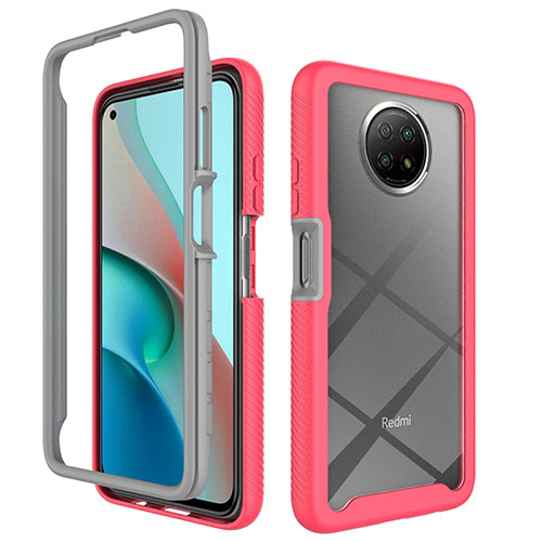 Silicone Transparent Frame Case Cover 360 Degrees ZJ3 for Xiaomi Redmi Note 9T 5G Hot Pink