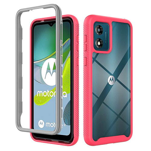 Silicone Transparent Frame Case Cover 360 Degrees ZJ4 for Motorola Moto E13 Hot Pink