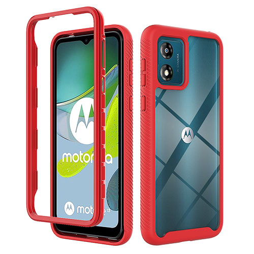 Silicone Transparent Frame Case Cover 360 Degrees ZJ4 for Motorola Moto E13 Red