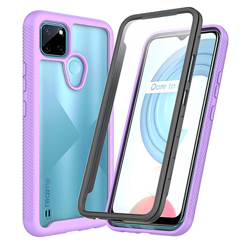 Silicone Transparent Frame Case Cover 360 Degrees ZJ4 for Realme C21Y Clove Purple