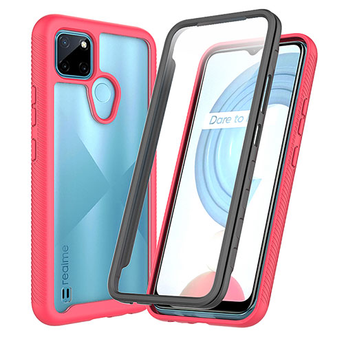 Silicone Transparent Frame Case Cover 360 Degrees ZJ4 for Realme C21Y Hot Pink