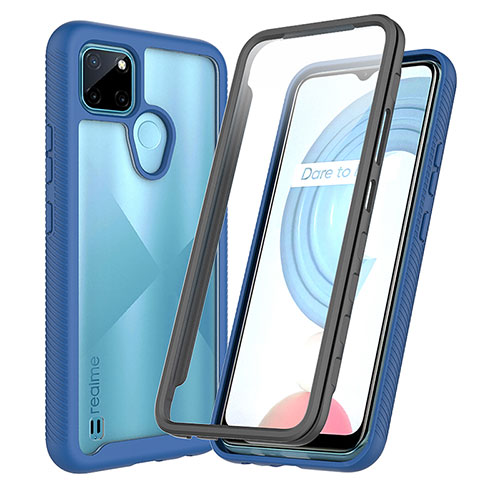 Silicone Transparent Frame Case Cover 360 Degrees ZJ4 for Realme C25Y Blue