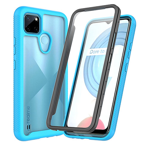 Silicone Transparent Frame Case Cover 360 Degrees ZJ4 for Realme C25Y Sky Blue