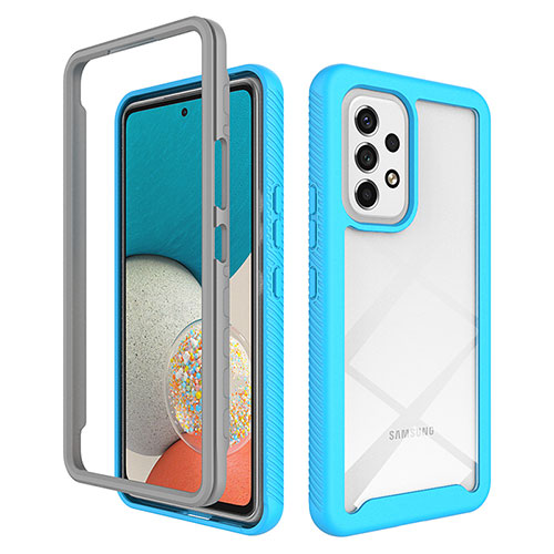 Silicone Transparent Frame Case Cover 360 Degrees ZJ4 for Samsung Galaxy A53 5G Sky Blue