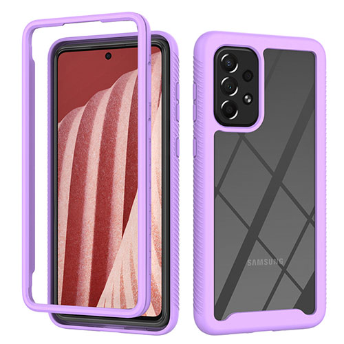Silicone Transparent Frame Case Cover 360 Degrees ZJ4 for Samsung Galaxy A73 5G Clove Purple