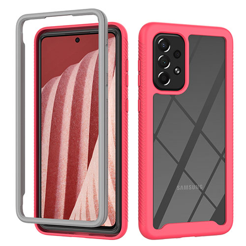 Silicone Transparent Frame Case Cover 360 Degrees ZJ4 for Samsung Galaxy A73 5G Hot Pink