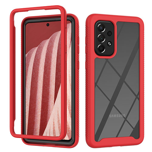 Silicone Transparent Frame Case Cover 360 Degrees ZJ4 for Samsung Galaxy A73 5G Red