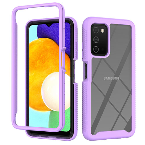 Silicone Transparent Frame Case Cover 360 Degrees ZJ4 for Samsung Galaxy F02S SM-E025F Clove Purple