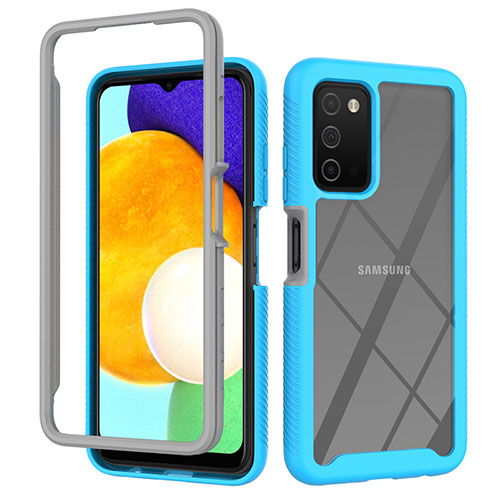 Silicone Transparent Frame Case Cover 360 Degrees ZJ4 for Samsung Galaxy F02S SM-E025F Sky Blue