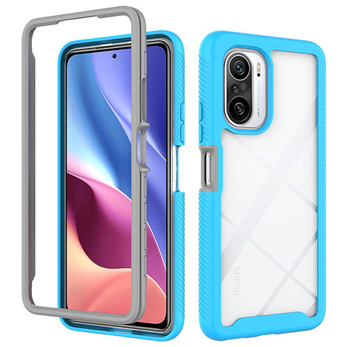 Silicone Transparent Frame Case Cover 360 Degrees ZJ4 for Xiaomi Mi 11X Pro 5G Sky Blue