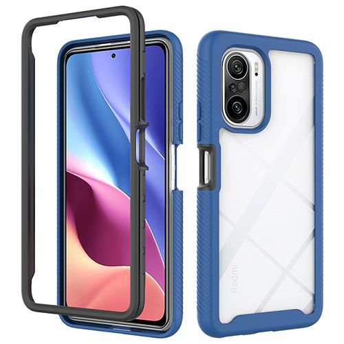 Silicone Transparent Frame Case Cover 360 Degrees ZJ4 for Xiaomi Poco F3 5G Blue