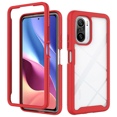 Silicone Transparent Frame Case Cover 360 Degrees ZJ4 for Xiaomi Poco F3 5G Red