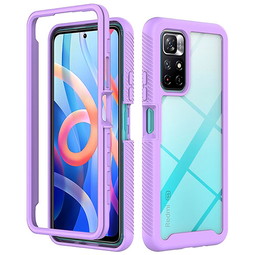 Silicone Transparent Frame Case Cover 360 Degrees ZJ4 for Xiaomi Poco M4 Pro 5G Clove Purple