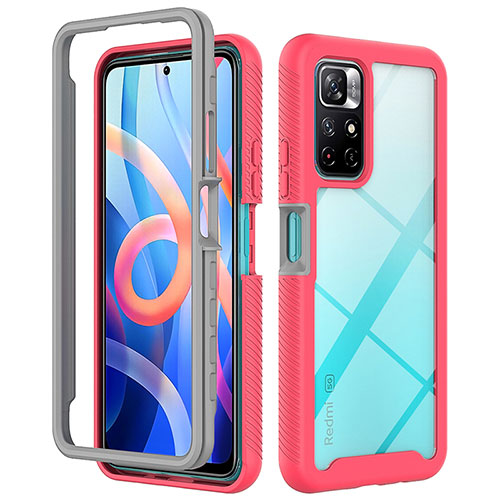 Silicone Transparent Frame Case Cover 360 Degrees ZJ4 for Xiaomi Poco M4 Pro 5G Hot Pink