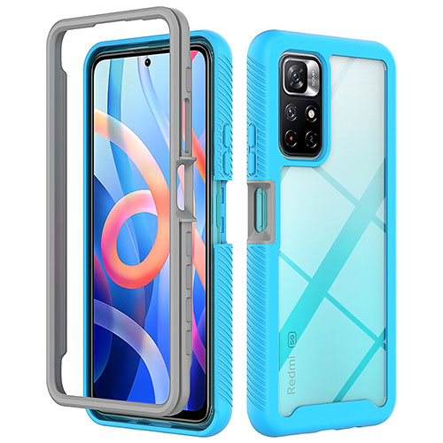 Silicone Transparent Frame Case Cover 360 Degrees ZJ4 for Xiaomi Poco M4 Pro 5G Sky Blue