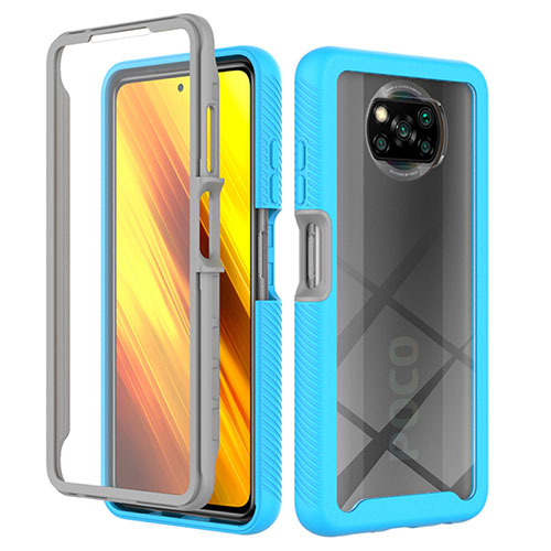 Silicone Transparent Frame Case Cover 360 Degrees ZJ4 for Xiaomi Poco X3 NFC Sky Blue