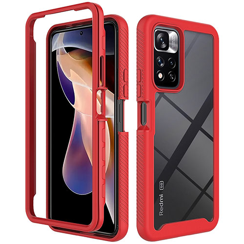 Silicone Transparent Frame Case Cover 360 Degrees ZJ4 for Xiaomi Poco X4 NFC Red