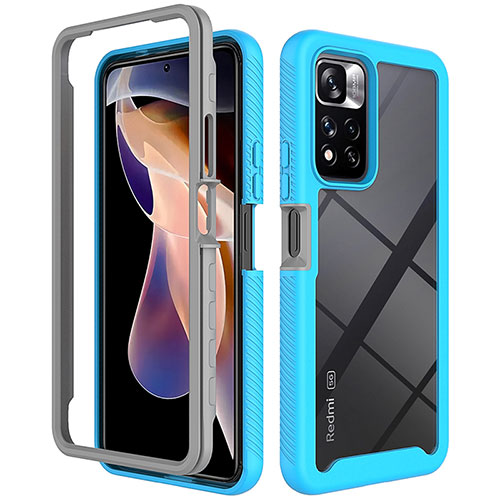 Silicone Transparent Frame Case Cover 360 Degrees ZJ4 for Xiaomi Poco X4 NFC Sky Blue