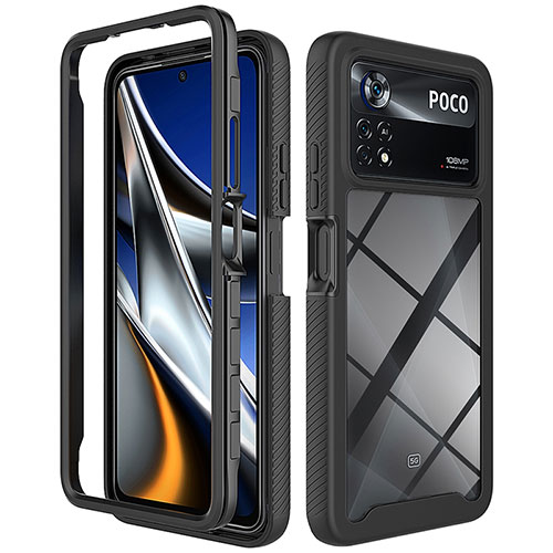 Silicone Transparent Frame Case Cover 360 Degrees ZJ4 for Xiaomi Poco X4 Pro 5G Black